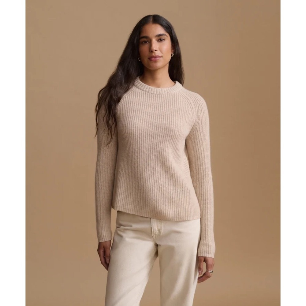 Jenni Kayne Oatmeal 100% Cashmere Fisherman Ribbed Knit Sweater, Medium